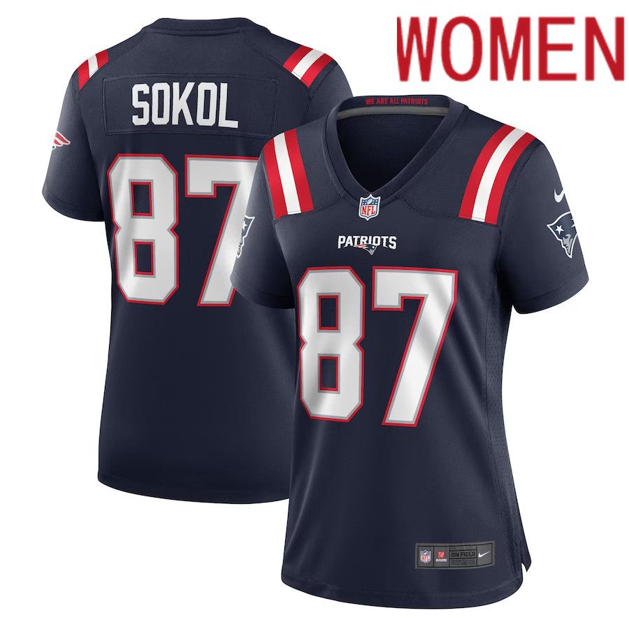Women New England Patriots 87 Matt Sokol Nike Navy Game Player NFL Jersey